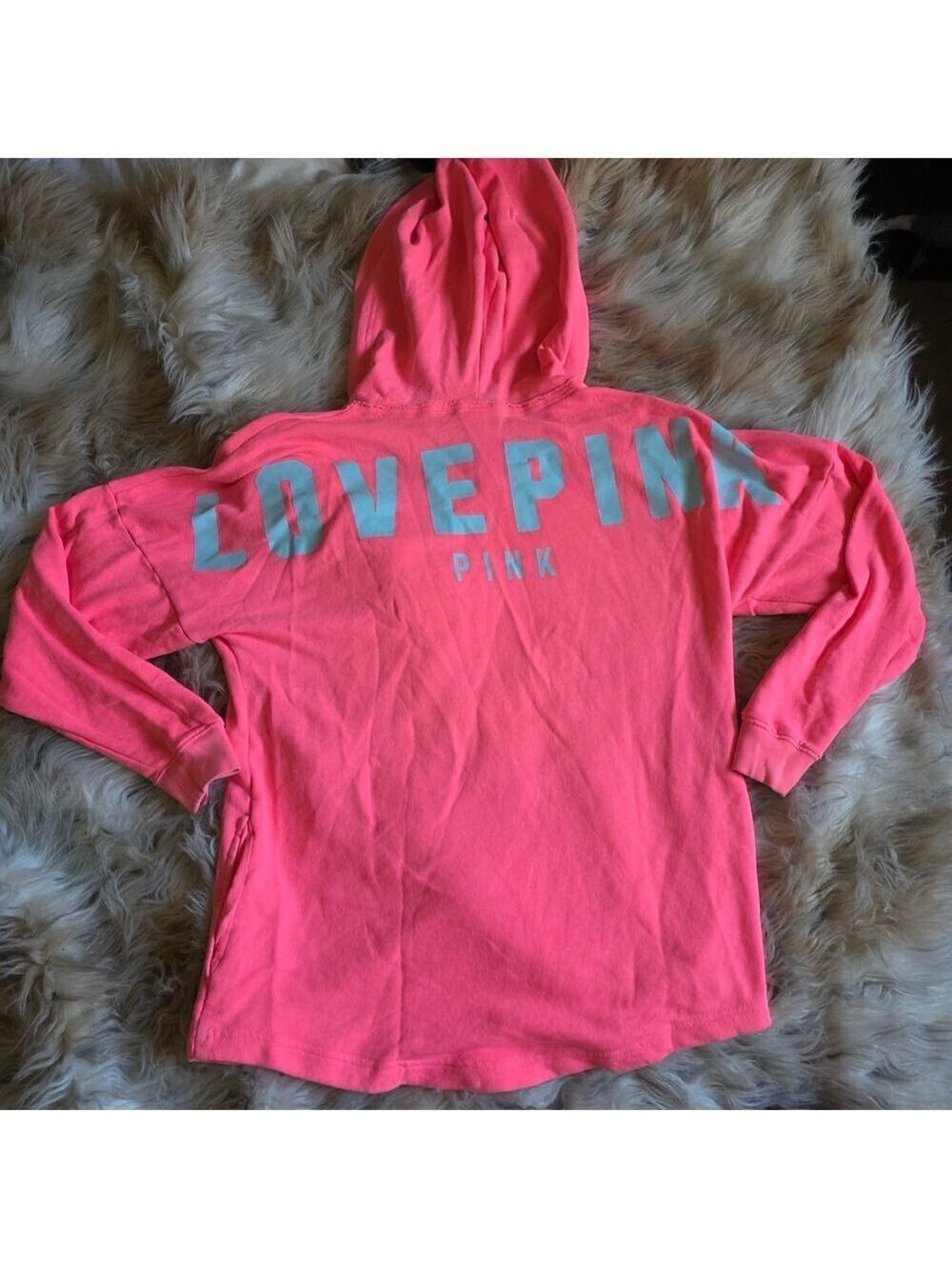 Victoria's Secret Pink Neon Coral V-Neck Sweatshirt Large - Picture 3 of 4